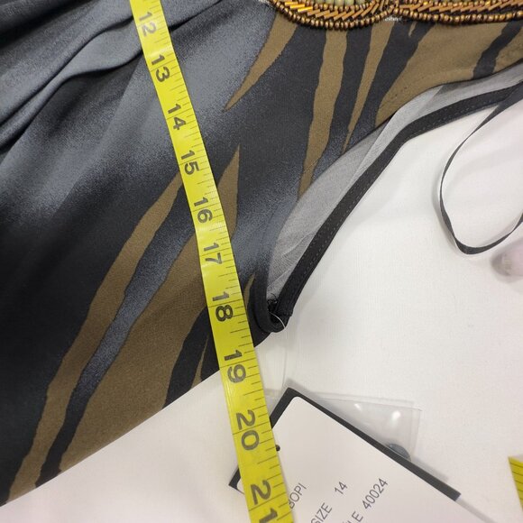 NWT Sandra Darren SZ14 Green, Black Pink Floral Beaded Neckline Sleeveless Dress - Picture 6 of 12